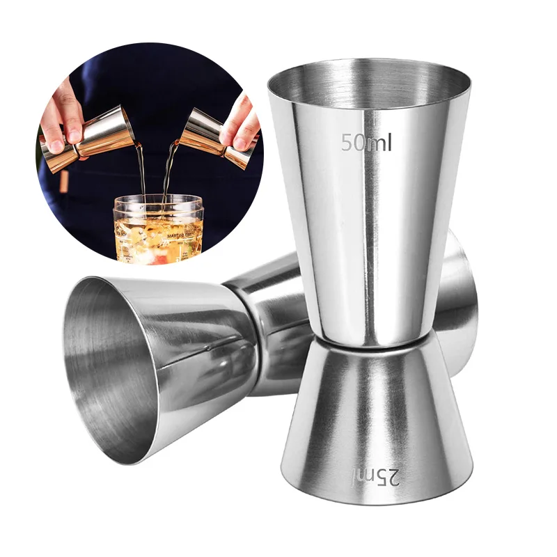 Stainless Steel Drink Spirit Measure Cup 25/50 ml Bar Craft Double-Side Measuring Cup Party Wine Cocktail Shaker for Home Bar