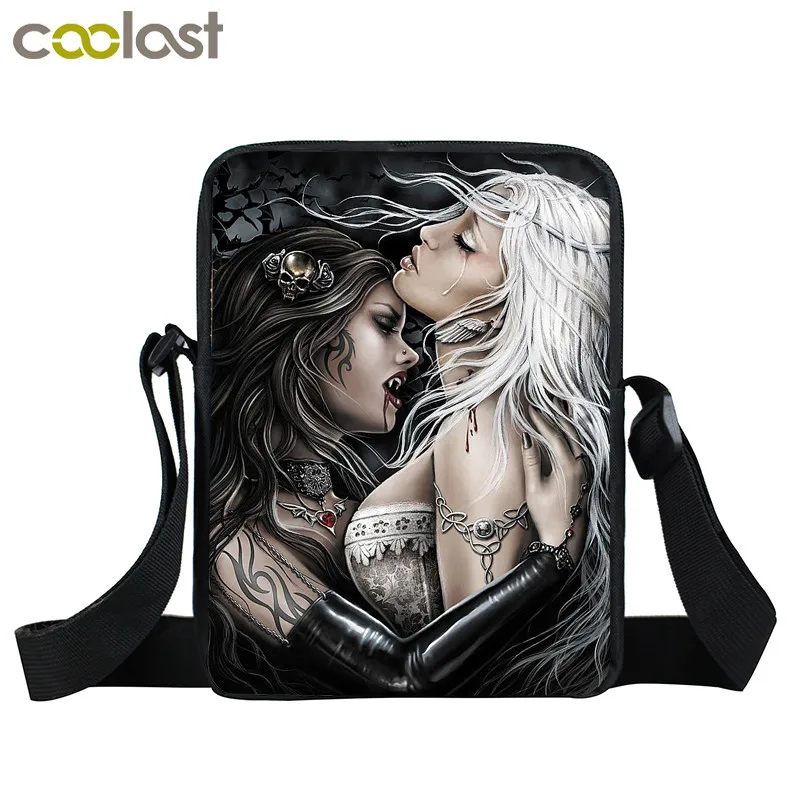 Cool Skull Punk Crossbody Bags Men Handbag Dark Gothic Fashion Shoulder Bag for Travel Bookbag