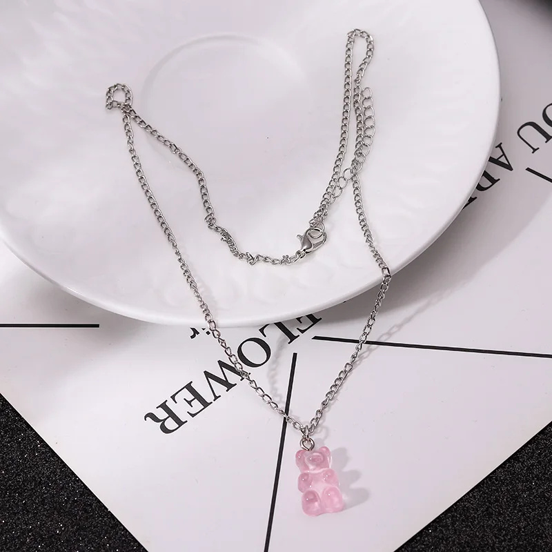 Aihua Candy Farbe Sterne Herzen Gummy Mini Bär Kette Halsketten für Frauen Nette Cartoon Tier Anhänger Schmuck Femme Bijoux Collare – Detail 2