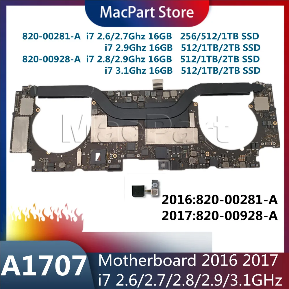 Original A1707 Motherboard With Touch ID  820-00928-A 820-00281-A for MacBook Pro 15