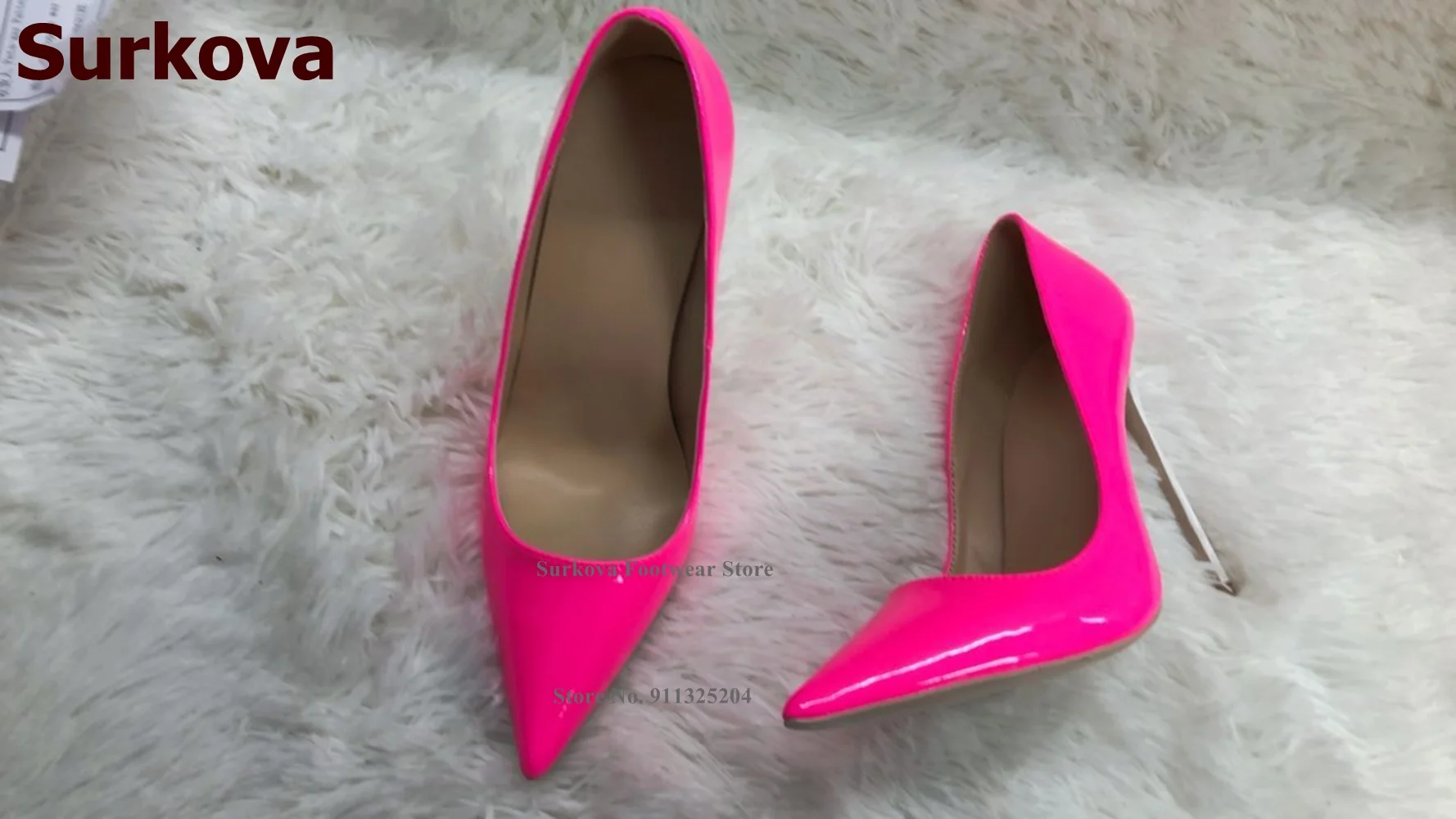 Surkova Neon Yellow 12cm High Heel Pumps White Stiletto Heels Shallow Wedding Shoes Pink Denim Gorgeous Banquet Footwear Size45