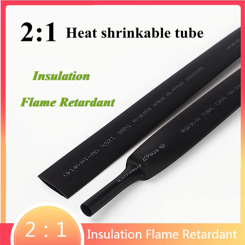 10M 2/4/6/8/10mm 2:1 Black Insulated Flame Retardant Heat Shrinkable Tube  Sleeving Wrap Wire DIY Connector Repair