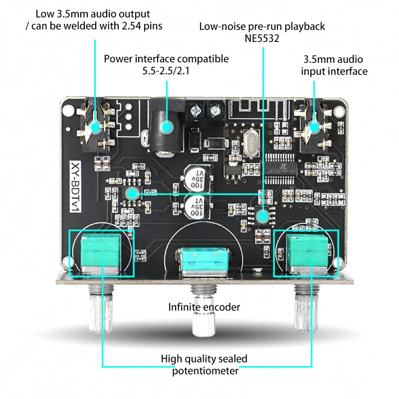 Tone Preamplifier HiFi Audio NE5532 Equalizer Bluetooth-Compatible 5.1 Wireless Receiver Preamp Aux Pre Amplifier Aux DC5-24V