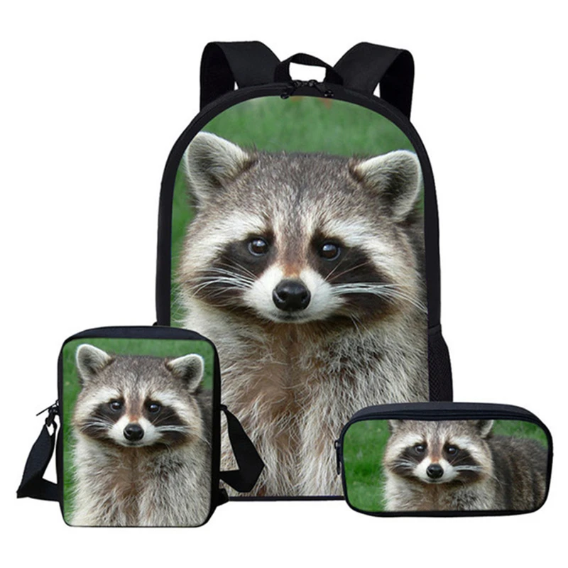 Cute Raccoon School Bag For Girl Boys Schoolbag Cute Red Panda 3D Print Children Backpacks Travel Rucksack Student Bagpack Set