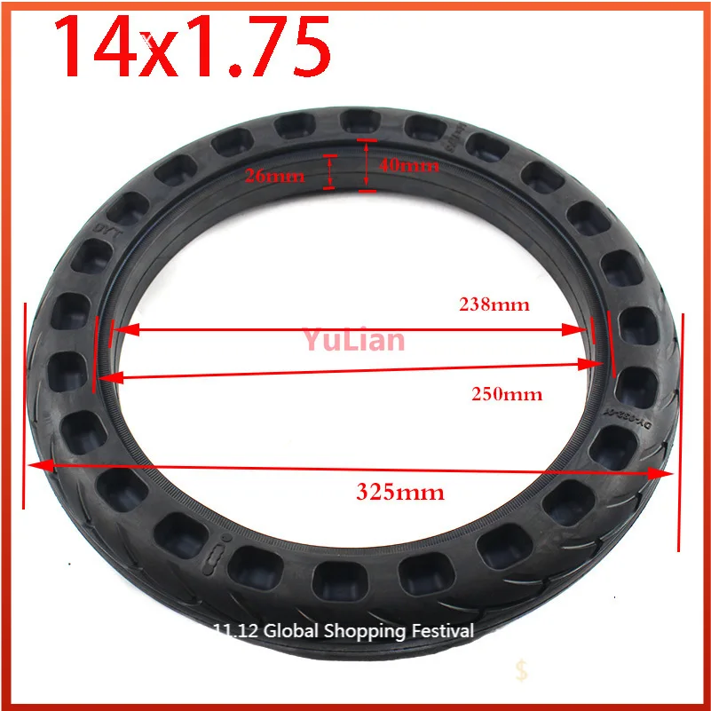 

Electric Car Solid Tire 14 Inch honeycomb hole solid Tire for Rubber Electrombile 14x1.75 Solid Tyre Black Tyre