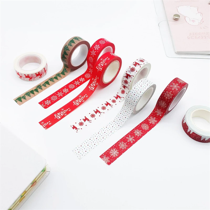 1PC Christmas Washi Tapes Snowflake Reindeer Stripes Kawaii Masking Tapes DIY Stickers Stationery Scrapbooking School Supplies