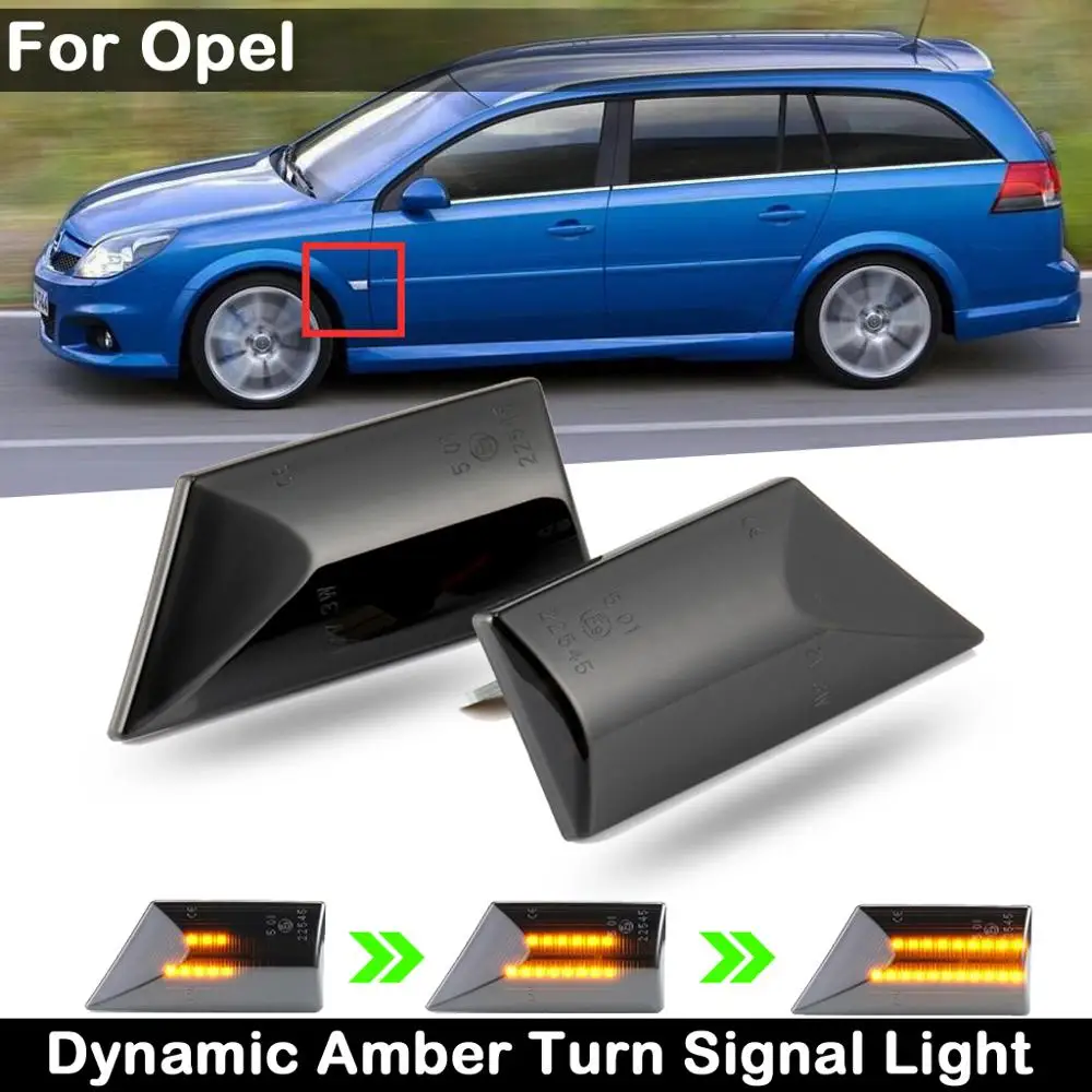 

2Pcs Dynamic Amber Turn Signal Light For Opel Vectra C 2002-2008 Signum 2003-2008 Smoked Lens LED Side Marker Lamp