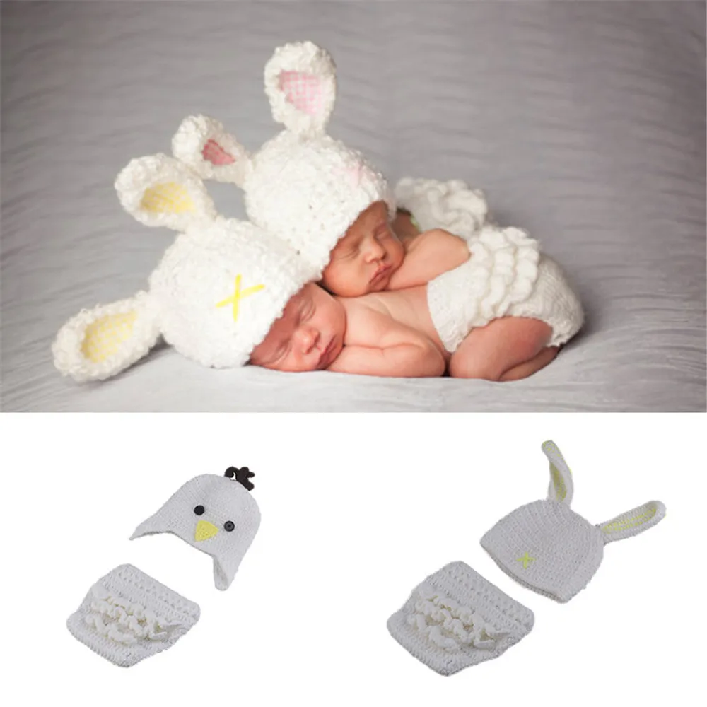 2pcs Newborn Photography Easter Chick Baby Full Moon Hundred Days Photo Props Bunny Knitting Photography Suit