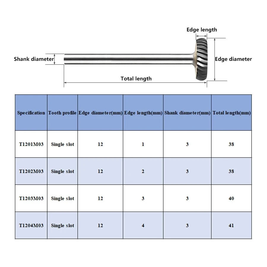 T Type Carbide Rotary Rasp Tungsten Steel Grinding Head Slotting Metal Arc Disc Flat Head T1203M03 Drill Bit Burr Carving Knife