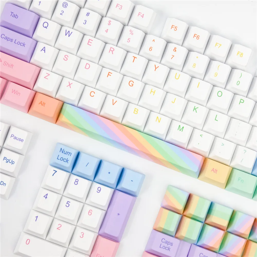 128 Keys/set PBT 5 Sides Dye subbed Key Caps For MX Switch Mechanical Keyboard Colorful Cherry Profile GMK Rainbow Keycap
