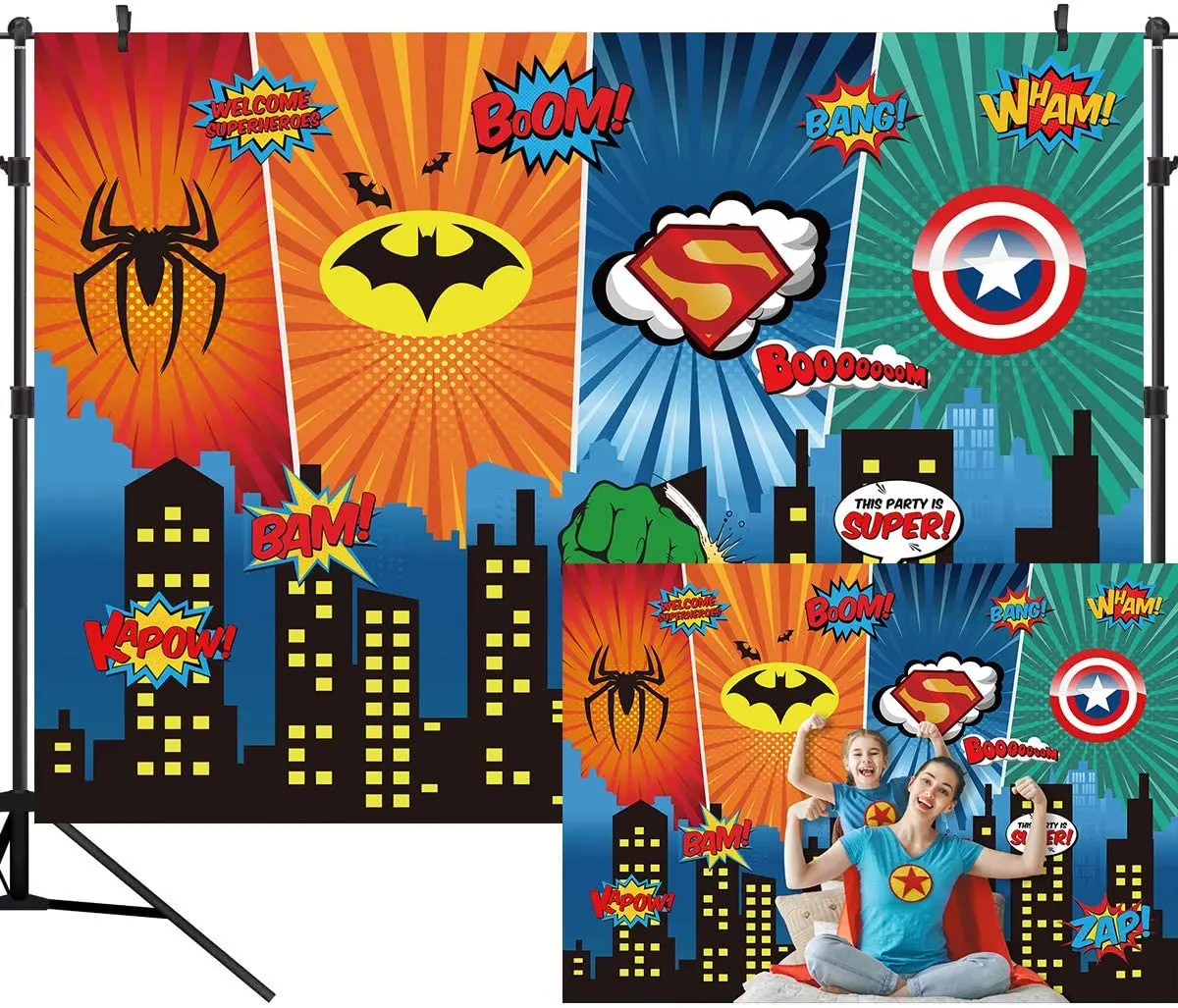 

Superhero Backdrop Comics Personalized Poster Photography Background Birthday Party Baby Shower Newborn Portrait Studio