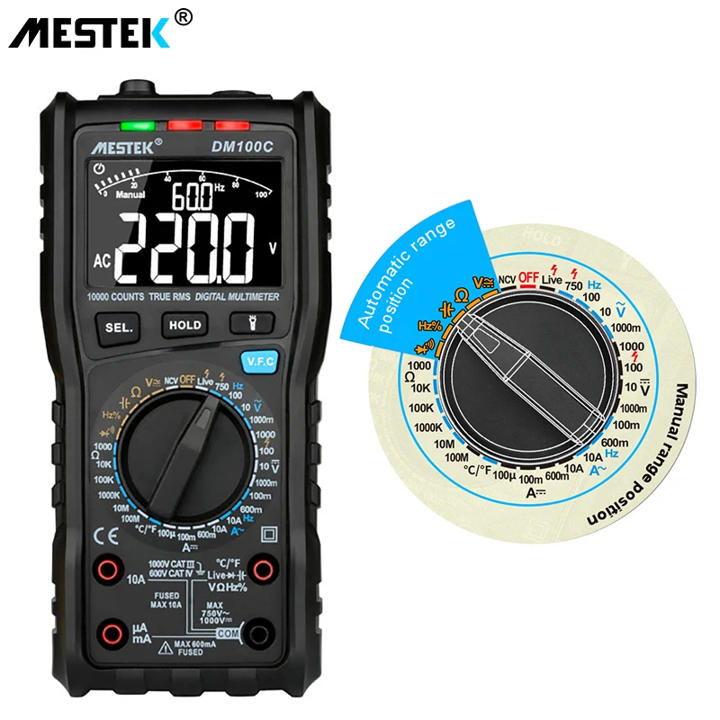 Digital Multimeter High Speed Smart Double Core T-rms NCV Temperature multimetro Anti-burn Fuse Alarm multimeters MESTEK DM100