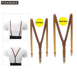 Adult/Kid Fashion Father/Son Leather Suspenders Men Boy Belt Pu Leather Clip-on Slim Braces Suspenders 1.5cm Width