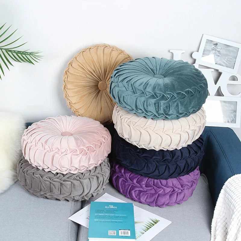 

Velvet Pleated Futon Round Floor Cushion Pillow Pouf Throw Home Sofa Decor 33x11cm