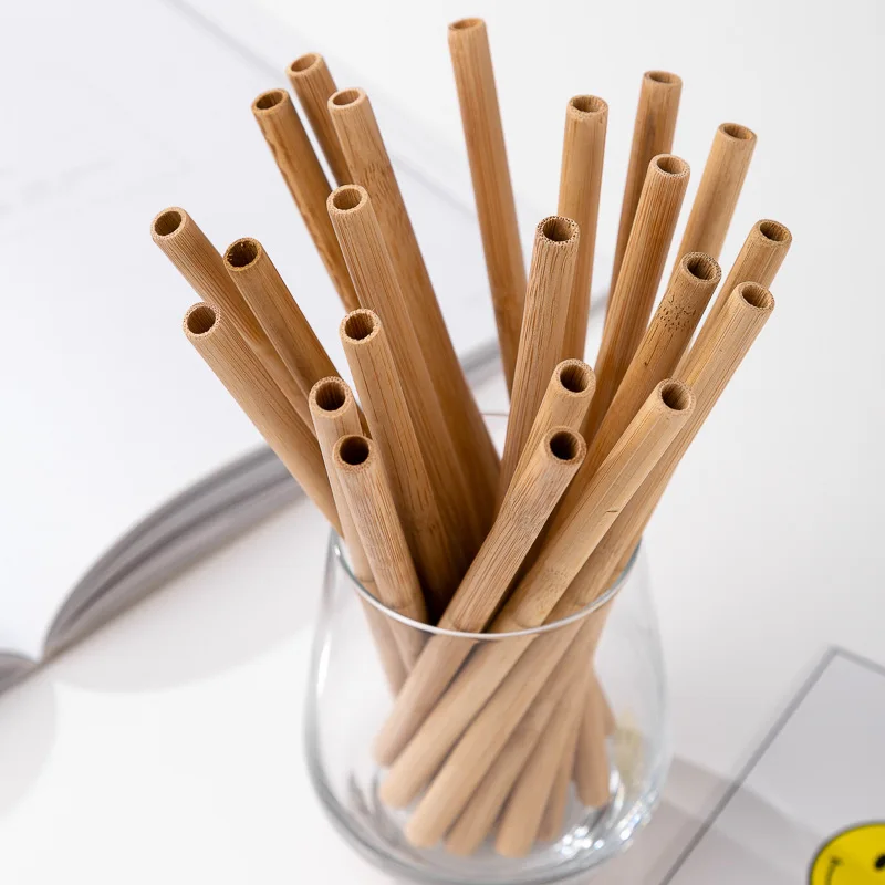 Natural Bamboo Straw Reusable Drinking Straws with Case + Clean Brush Eco-friendly Bamboo Straws Bar Cocktail Drinks Tools