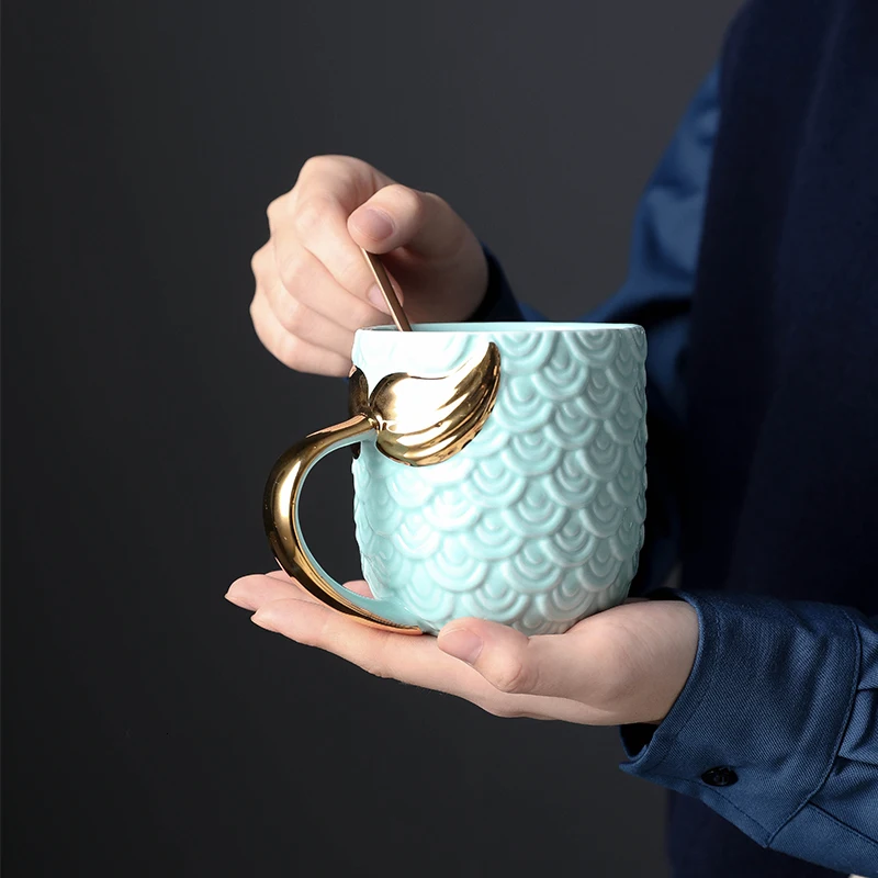 Creative Gold Coffee Mugs Mermaid Ceramic Cup Morning Milk Cup Travel mug Tea Cup Christms Gift For Girlfriend Tableware Decor