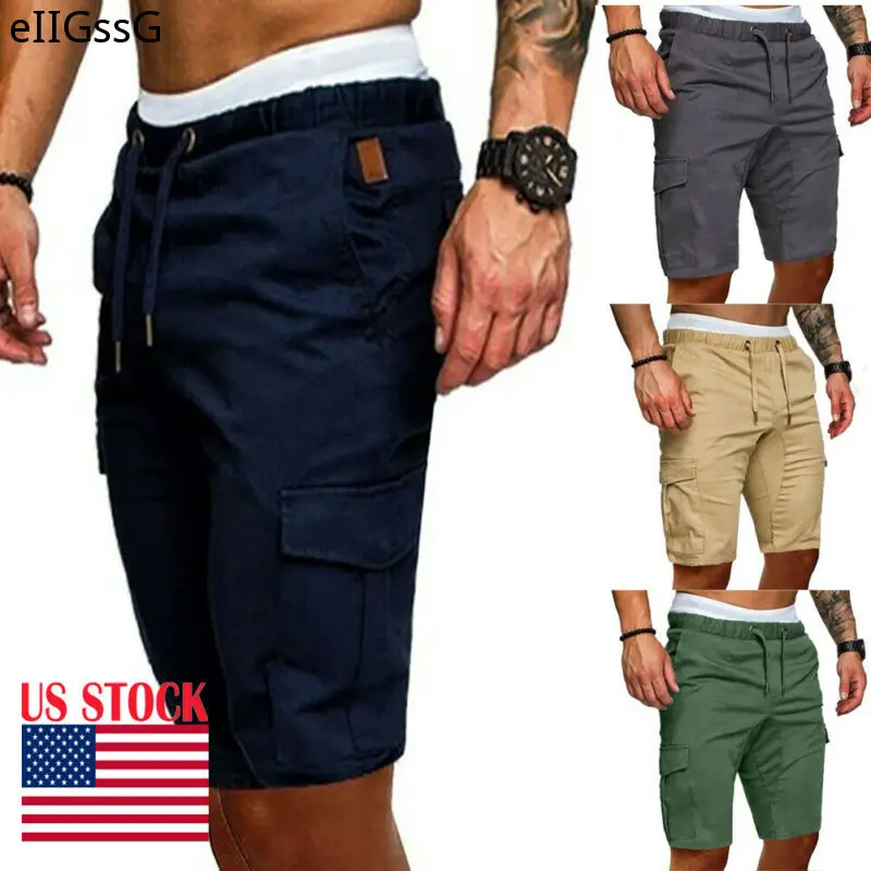 Fashion Trendy Shorts Men's Cotton Bermuda Men's Summer Military Uniform Straight Work Pockets Lace-up Shorts Casual Retro Short