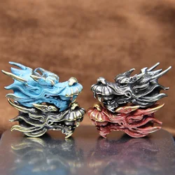 Dragon Head Ball in Mouth Brass Knife Bead EDC Outdoor Flashlight Lanyard Pendant DIY Paracord Bracelet Charms Accessories Retro