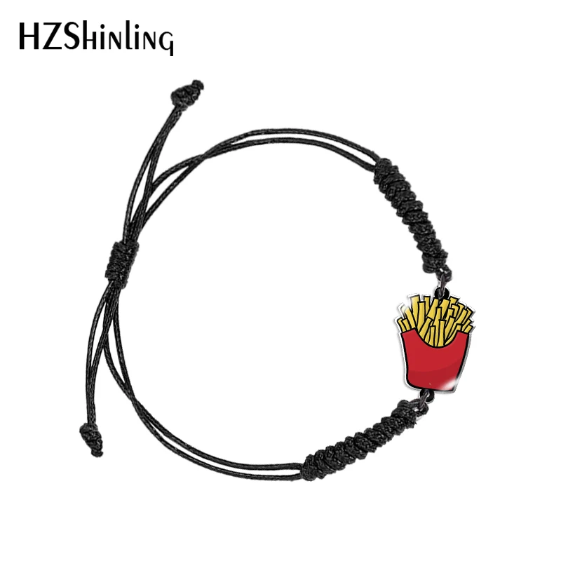 hamburger nutella Print Black and Red Woven Adjustable Bracelet Rope Chain Acrylic Resin Epoxy Fashion Jewelry for Women