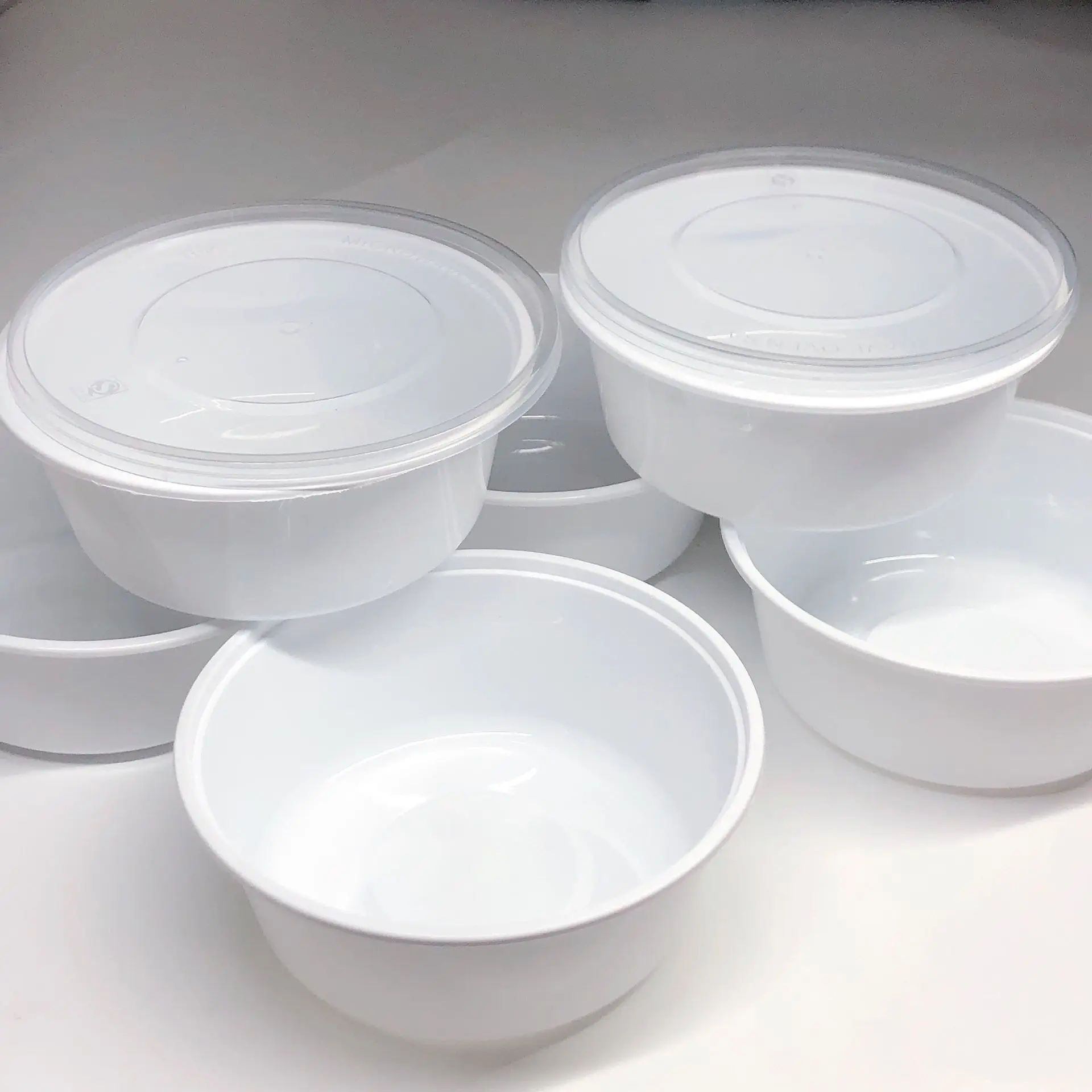 Disposable Plastic Lunch Bowl with Lids, Food Container, Storage Box, Lunch Box, Fruit Packaging Box, White, 10Pcs Set, 300ML