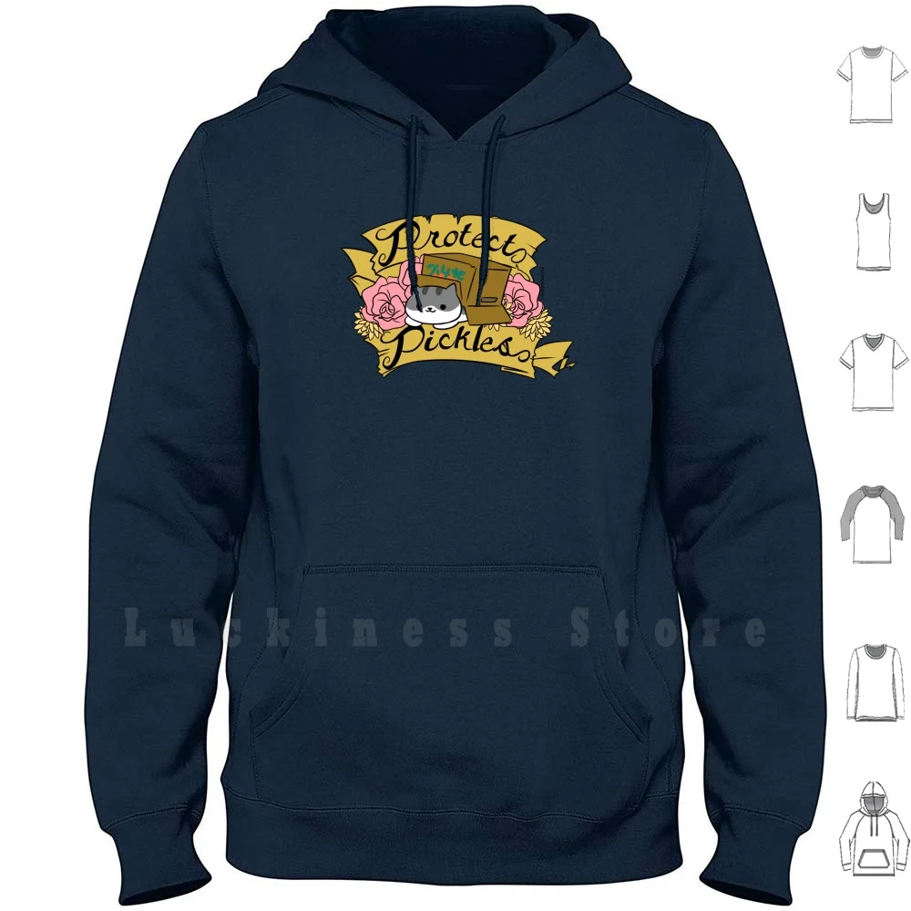 Protect Pickles Hoodies Neko Atsume Tubbs The Cat Neko Kawaii Mobile Gaming Chubby Geek Nerd Gaming