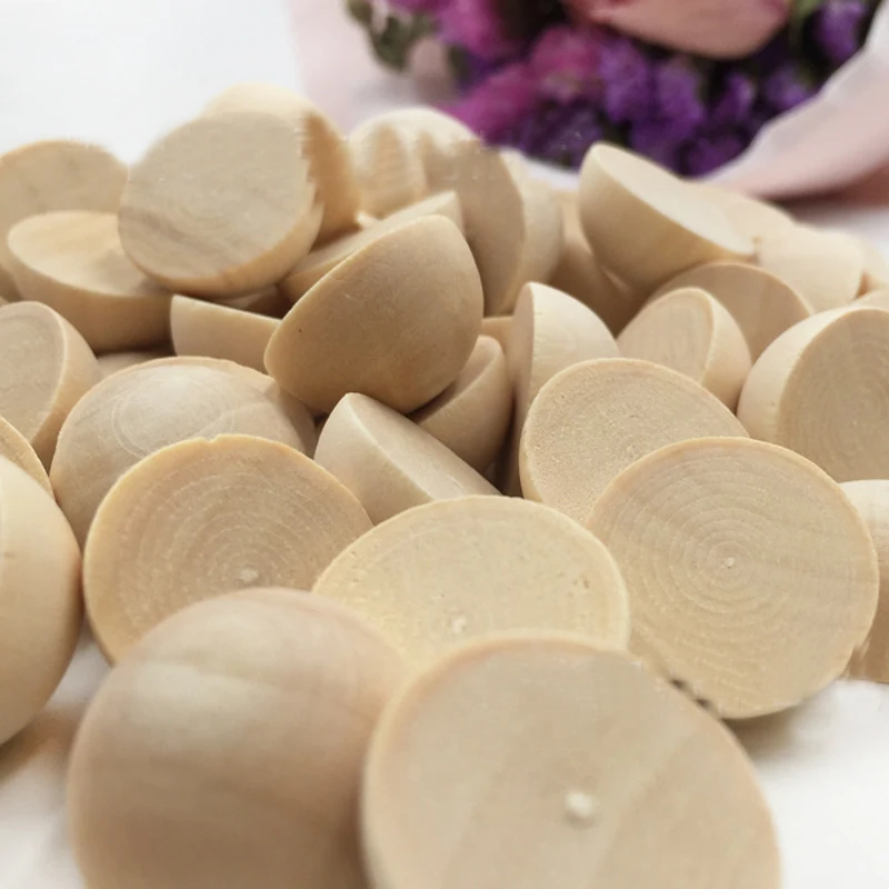 DIY 50pcs Wooden Handicraft Lotus Wood Log Color Half Round Ball Wood Beads For Painting Crafts Work Toys Making