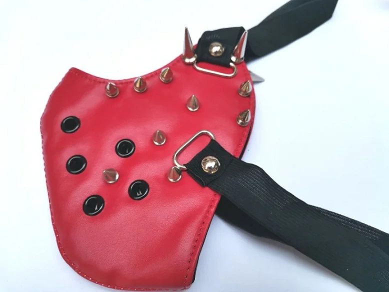 Bar stage performance punk PU leather red spike mask riding locomotive tipper hip hop  mask