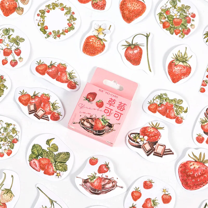 46 pcs/box Strawberry Chocolate Journal Decorative Stickers Scrapbooking Stick Label Diary Stationery Album Fruits Stickers