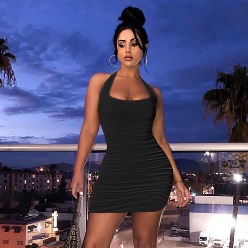 Wantmove 2021 New Summer Stylish Sexy Womens Sling Halter Neck Dresses Club Wear Mini Dress BK069