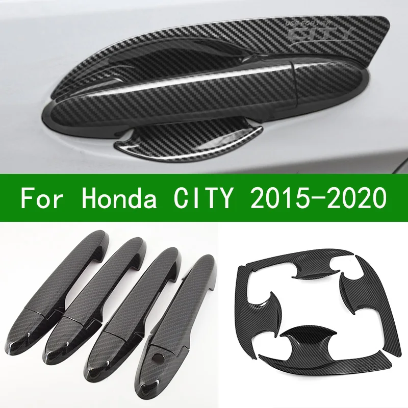 

Для Honda CITY 2015-2020 черная карбоновая накладка на дверную ручку автомобиля, крышка чаши, отделка 2016 2017 2018 2019