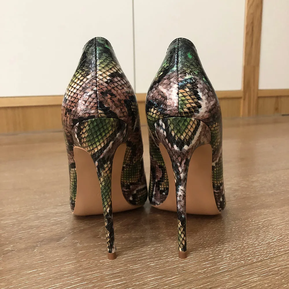 Veowalk Green Snake-effect Embossed Women Sexy Stilettos High Heels Ultra High Pointed Toe Pumps Ladies Slip On Party Shoes