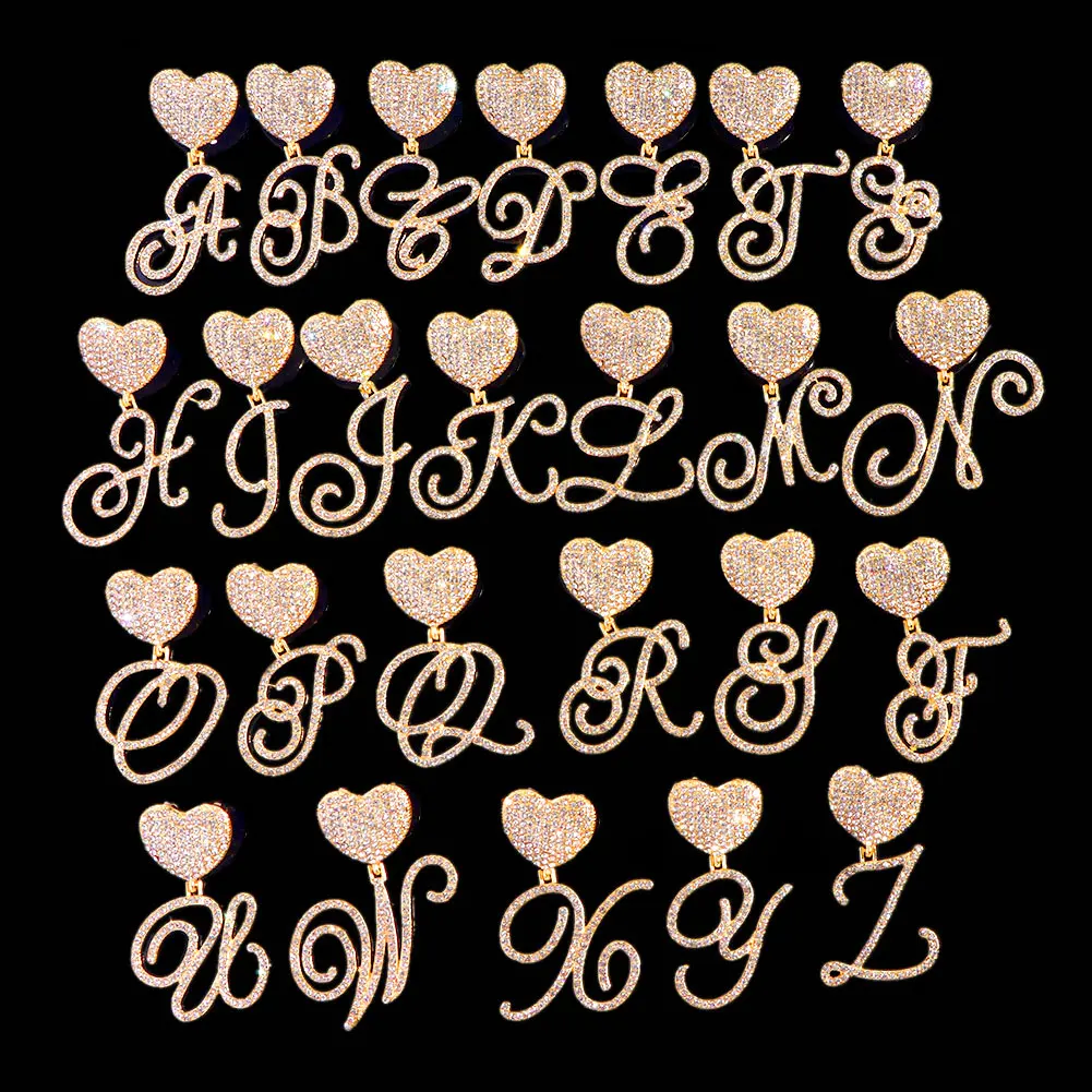 Women Men Stainless steel Rope Chain Cursive Letters Pendant Necklaces Iced Out Letters With Heart Metal Necklace Hiphop Jewelry