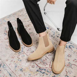 New Cow Leather British Men Ankle Boots British Autumn Winter Plush Warm Casual Shoes Tooling Outdoor Chelsea Boots Male Luxury