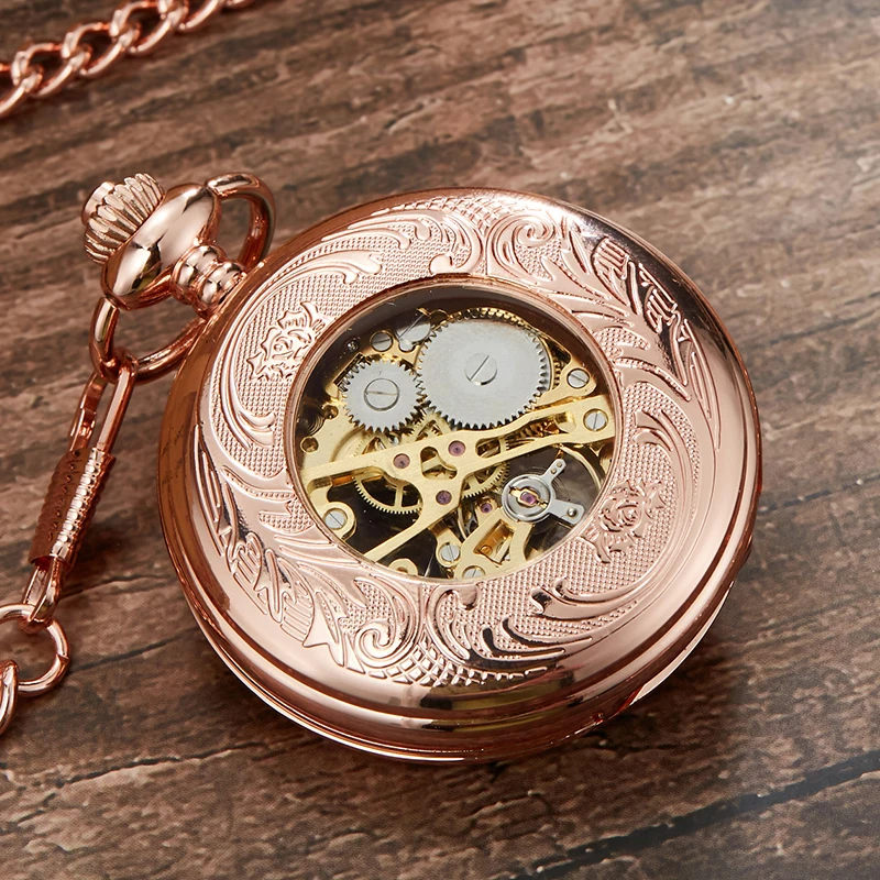 Retro Hollow Mechanical Pocket Watch With FOB Chain Gold Stars Skeleton Steampunk Vintage Mens Womens Hand Winding Pocket Watch