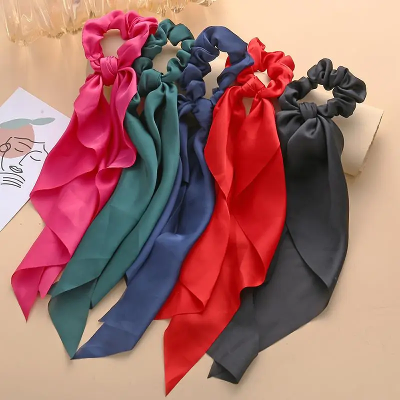 1PC New Women Scrunchie Ribbon Elastic Hair Bands Bow Scarf Solid Head Band for Girls Ladies Hair Ropes Ties Hair Accessories