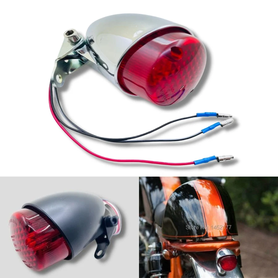 Yecnecty Motorcycle Tail Rear Light Black ABS Housing+Metal Bracket Motorbike Brake Stop Lamp For Cafe Racer Honda Kawasaki