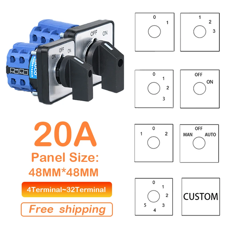 LW28-20 LW26-20 20A Series Cam สวิทช์ไฟฟ้า1/2/3/4/5/6/7/8P 4/8/16/32 Terminal หมุน Conversion Utility พร้อมสกรู