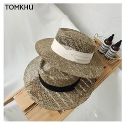 2024 New Summer Women Wide Brim Seagrass Straw Hat Fashion Lady Kentucky Derby Sun Hats Boater Panama Beach Cap Chapeu Feminino