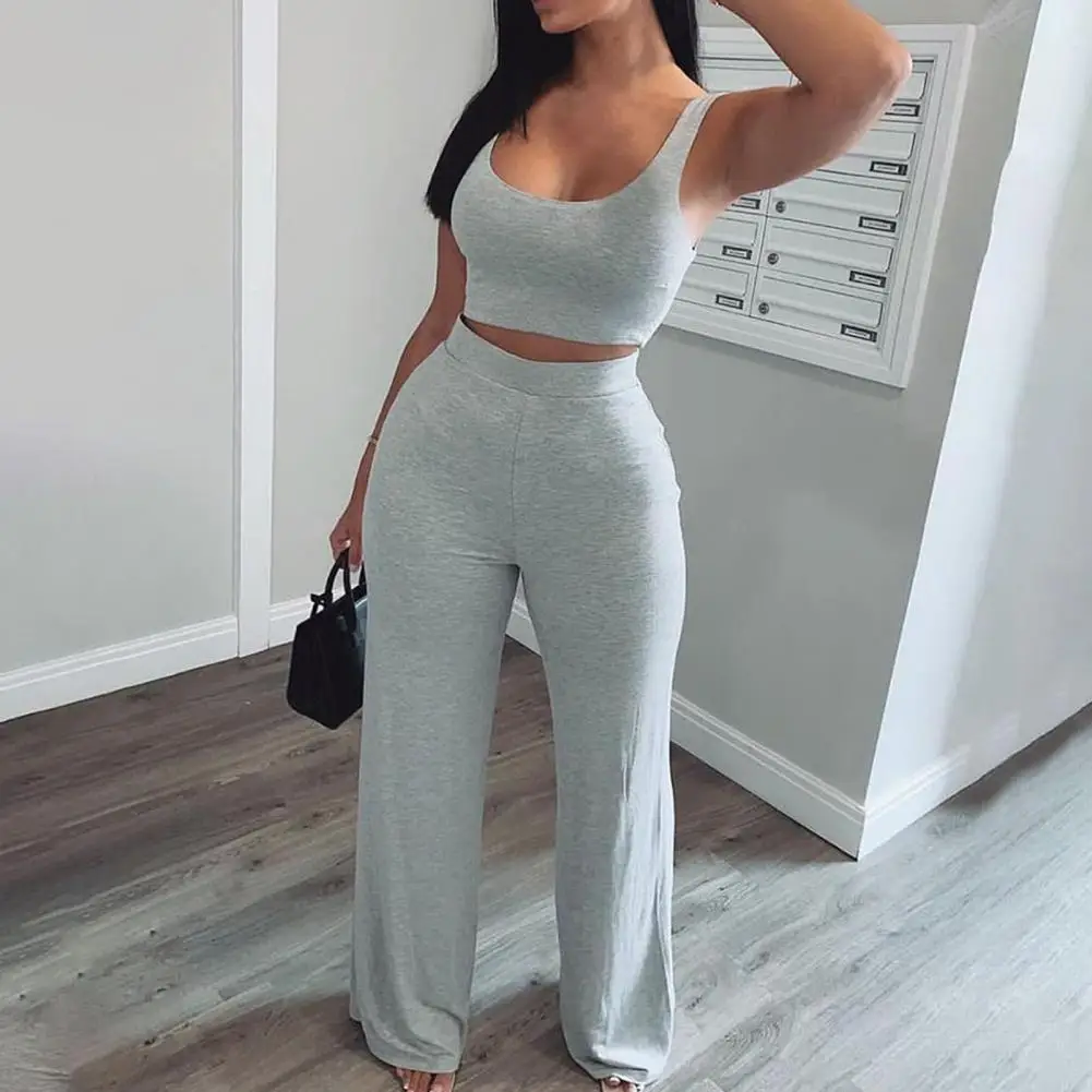 Sleeveless Tube Top Flare Pants 2 Pieces Set Summer Women Camis High Waist Pants Tracksuit Streetwear female set