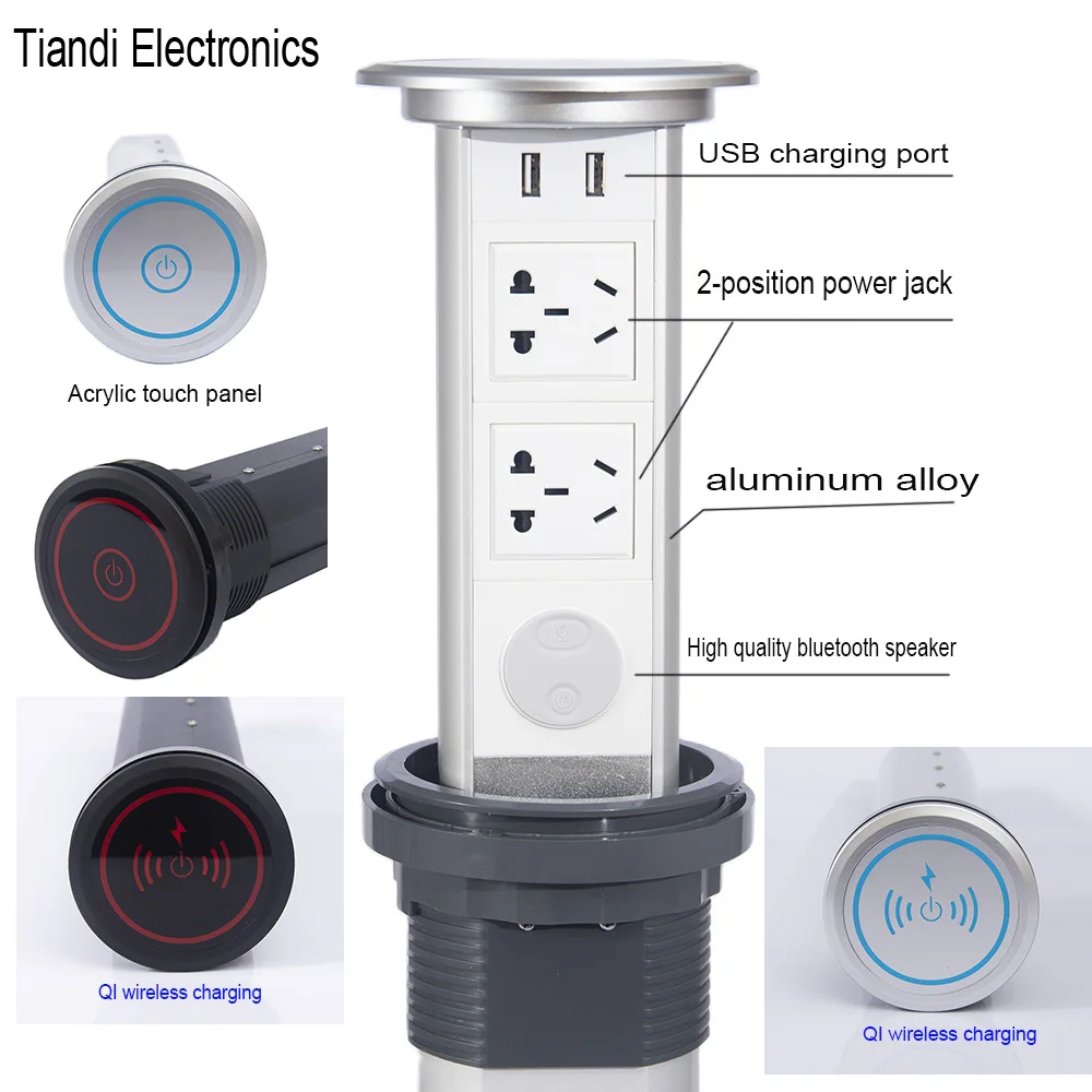 one key to turn on Electric lifting socket / Smart sensor switch/ Bluetooth speaker 2-position power jack with USB charging