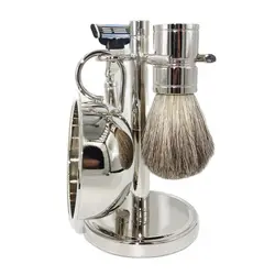 4-Piece Badger Hair Shaving Brush Foaming Soap Bowl Set with Razor Tool Kit Beard Facial Cleaning Shaving Brush for Shaver Men