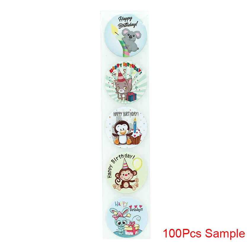 Cartoon animals Happy Birthday Stickers for Party Decor Envelope Sealing Label Gift Packing Adhesive Sticker Greeting card label