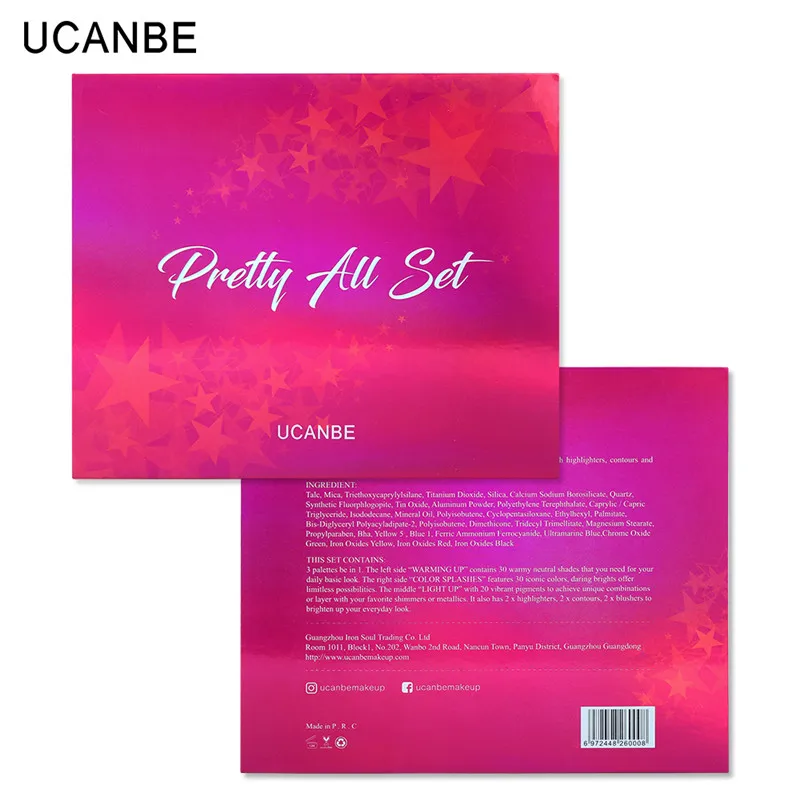 Ucanbe Pretty All Set Eyeshadow Palette with 15pcs Makeup Brushes Matte Shimmer Glitter Waterproof Make Up Set All In One