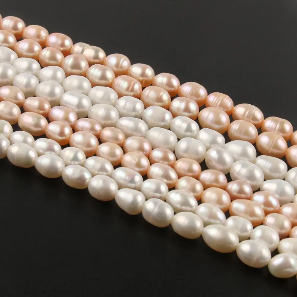 Natural Freshwater Pearl Beads Pink&White Rice Shape Punch Loose Beads for DIY Elegant Necklace Bracelet Jewelry Making 6-8MM