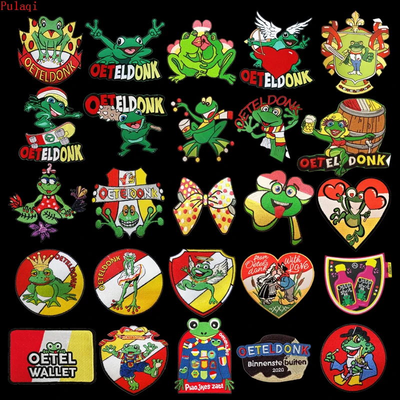 Pulaqi Oeteldonk Emblem Emblems Full Embroidered Frog Carnival For Netherland Iron On Embroidered Clothing Patches For Clothing