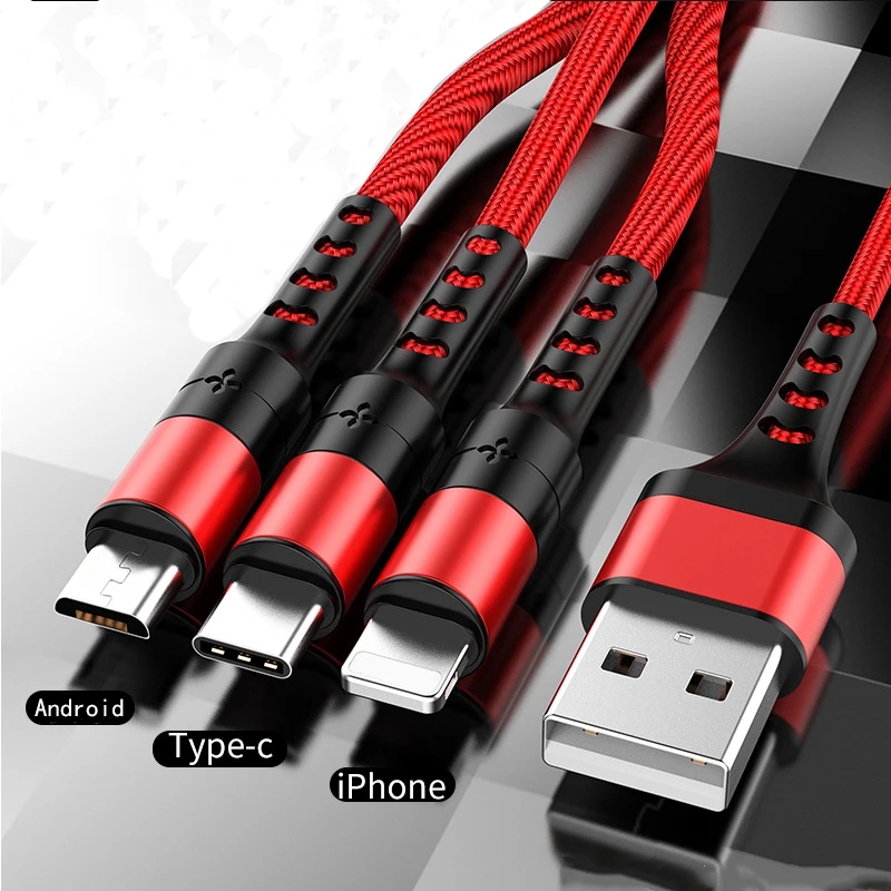 3in1 USB 케이블 아이폰에 대 한 빠른 충전기 마이크로 USB 전화 유형 c에 대 한 충전 케이블 Xiaomi Huawei ipad에 대 한 삼성 충전기 와이어