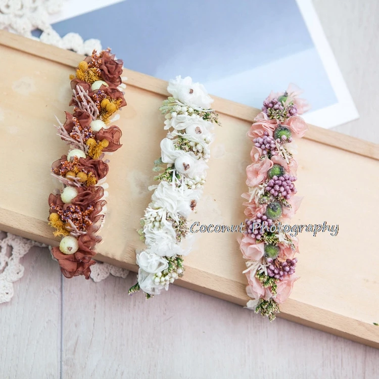 Coconut Newborn Photography Props Baby Headband Full Moon Baby Photo Headdress Handmade Hairband Flower Headband image 3