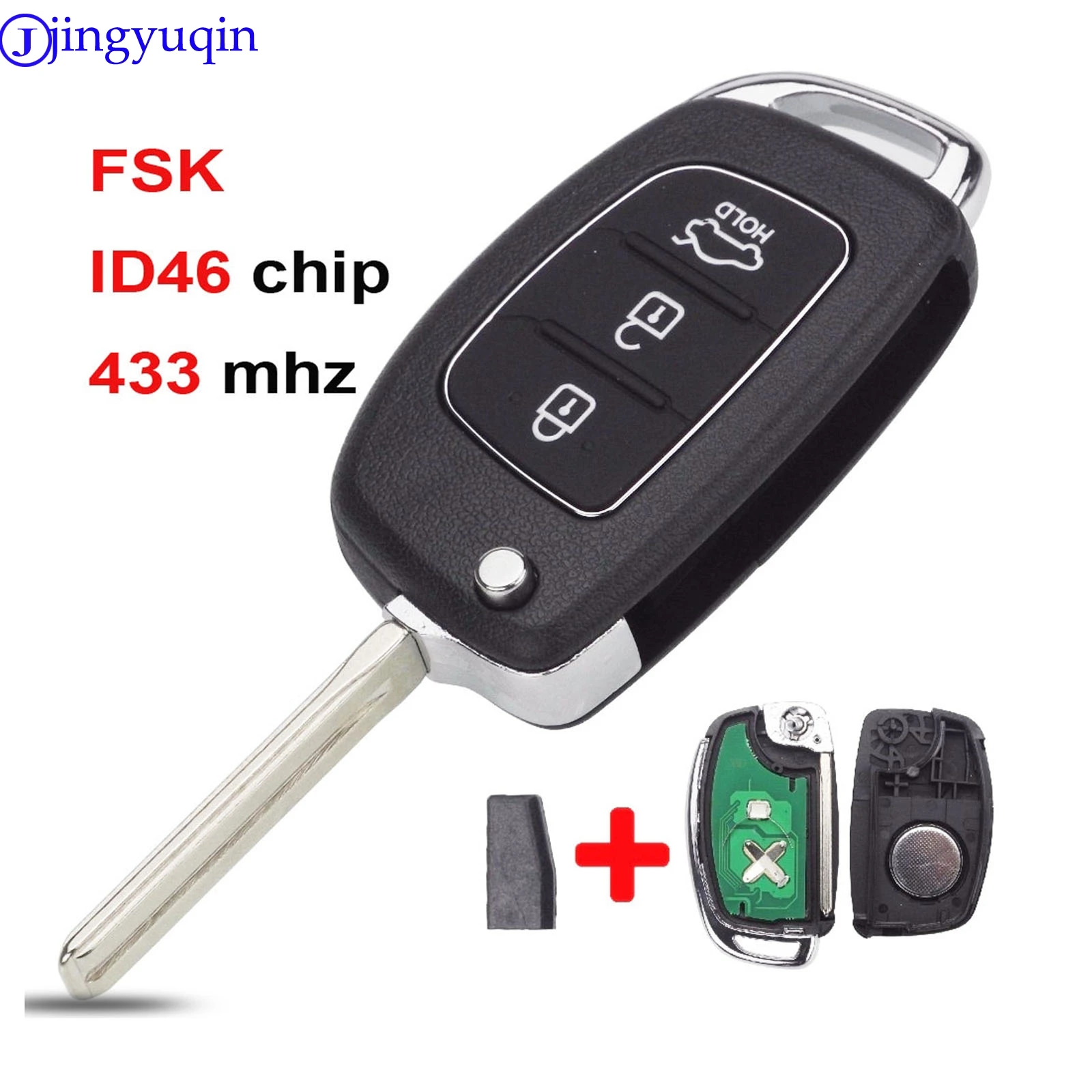 jingyuqin Remote 3 Buttons FSK 433Mhz ID46 Chip TOY40 Car Key Shell For Hyundai New IX35 IX25 IX45 Elantra Santa Fe