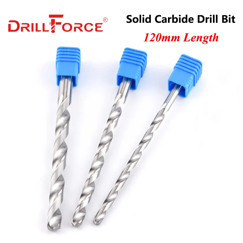 Drillforce 1PC 4mm-20mmx120mm OAL Solid Carbide Drill Bits Set, Bright Round Shank, Spiral Flute Twist Drill Bit For Metal