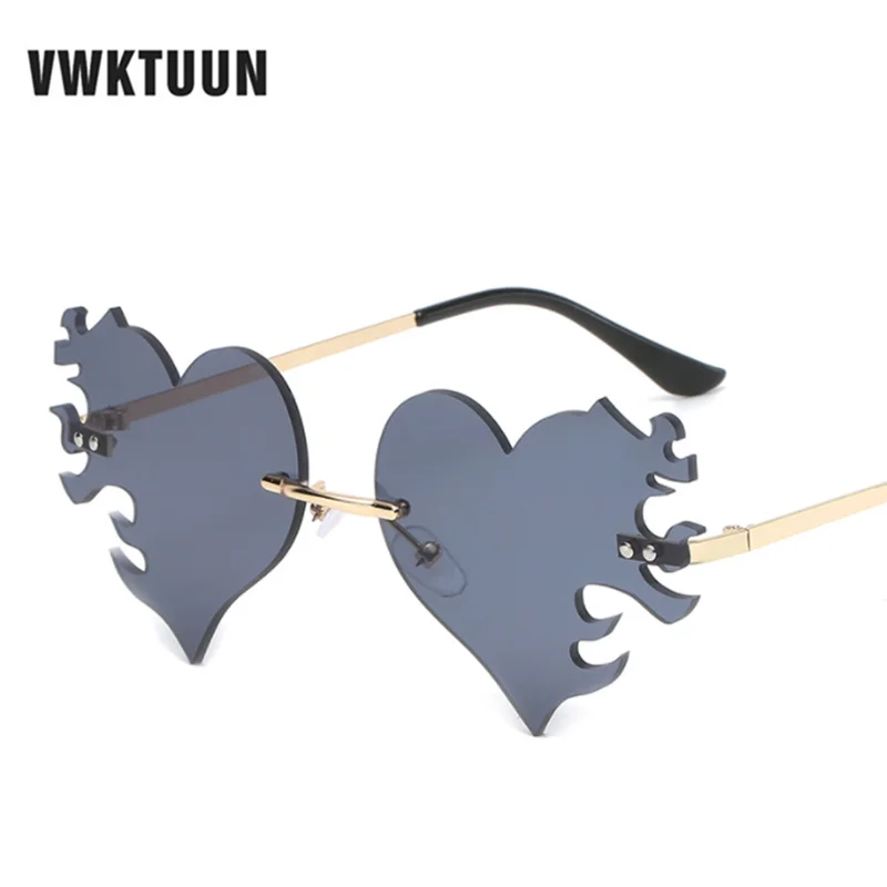 

VWKTUUN Rimless Sunglasses Women Heart Shaped Glasses Female UV400 Sun Glasses Colorful Lens Sunglass Party Funny Eyewear